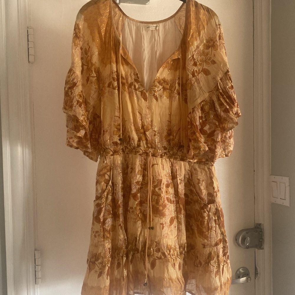 Spell Golden Floral Mini Dress